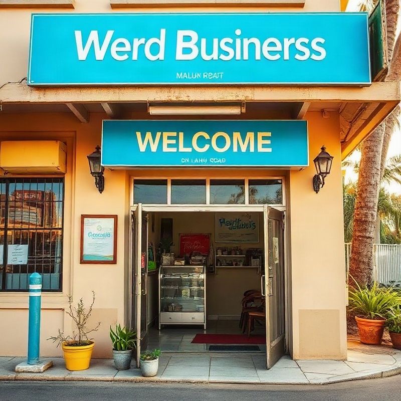 Welcoming exterior of a Malindi business on Lamu Road in warm coastal light